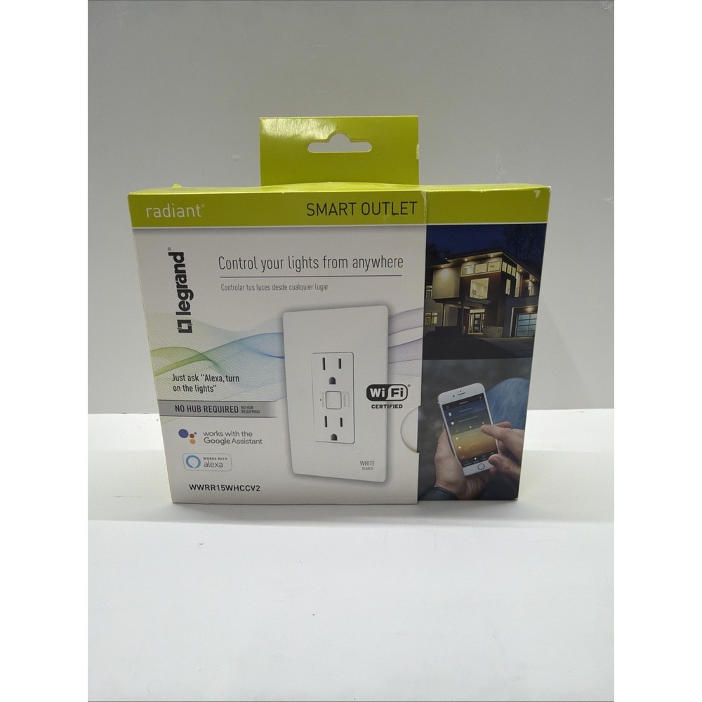 Legrand Radiant Smart Outlet White No Hub Wi-Fi Alexa Google WWRR15WHCCV2